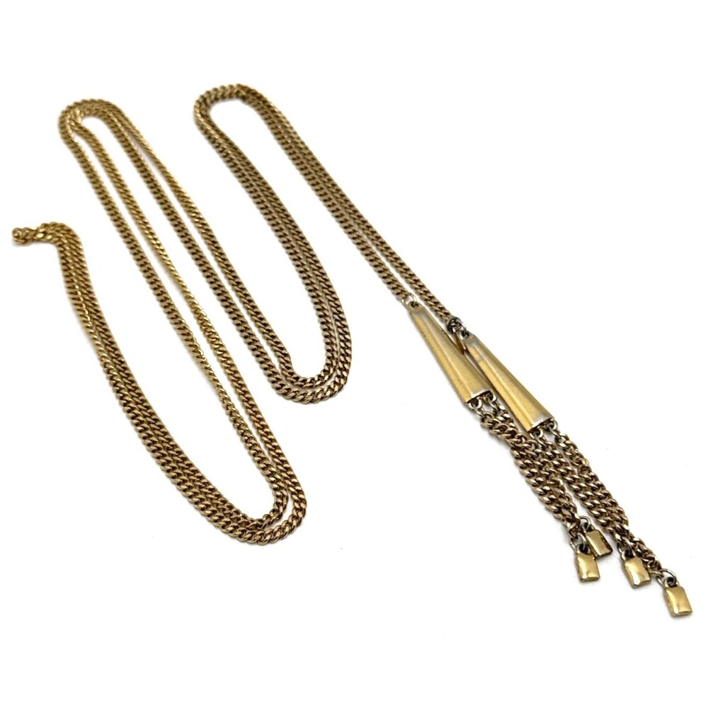 Vintage Monet Lariat Tassel Necklace Long Gold Tone Statement 46"